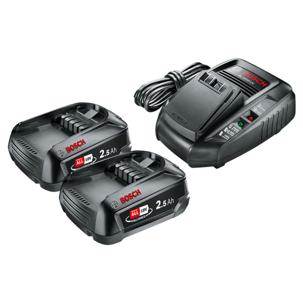 Bosch Green Charger and Batteries Starter Kit 2x 2.5Ah with AL 1830 CV