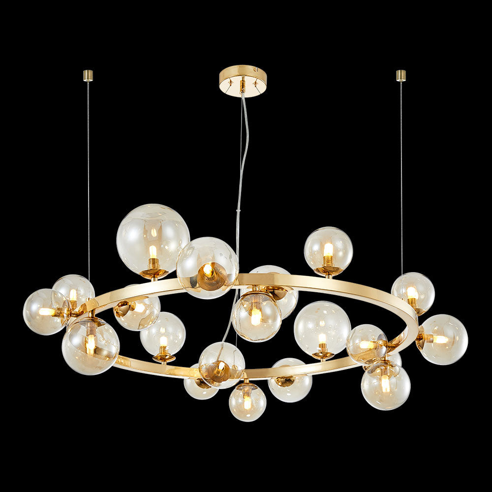 K. Light Bubble Large Glass LED Chandelier - Cognac / Gold