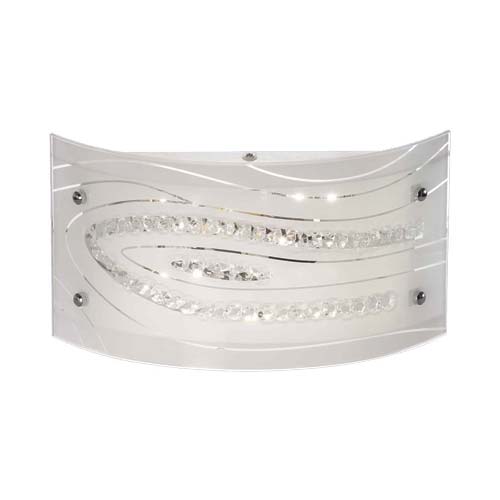 Rectangular curved White Patterned Glass with Crystals and Polished Chrome Clips 300mm