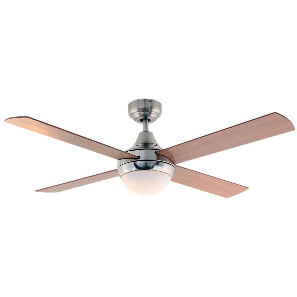 Eurolux Twister 4 Blade Ceiling Fan with Light 1200mm - Natural Wood / Satin Chrome