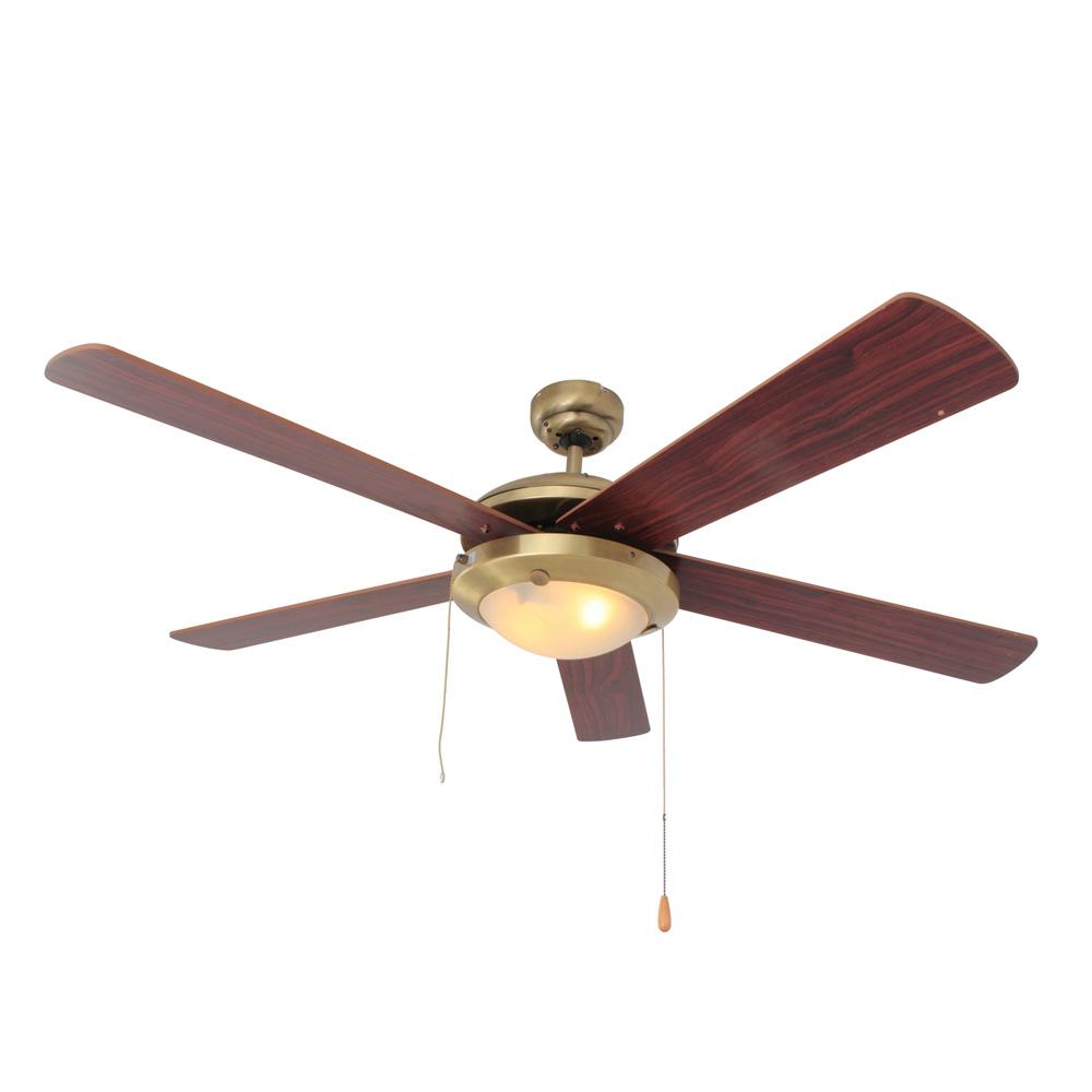 Eurolux Comet 5 Blade Ceiling Fan with Light 1320mm - Cherry Wood / Antique Brass