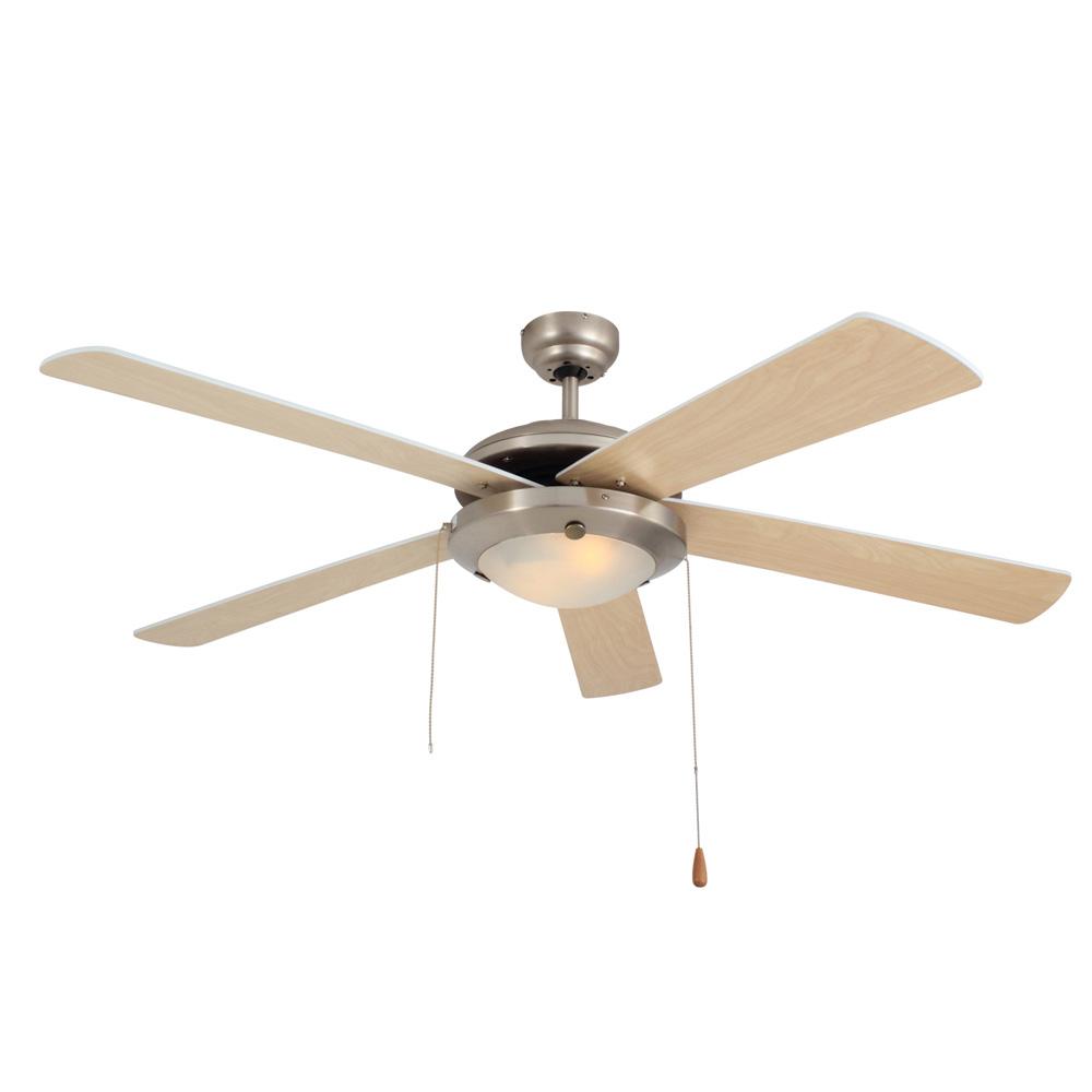 Eurolux Comet 5 Blade Ceiling Fan with Light 1320mm - Natural Wood / Satin Chrome