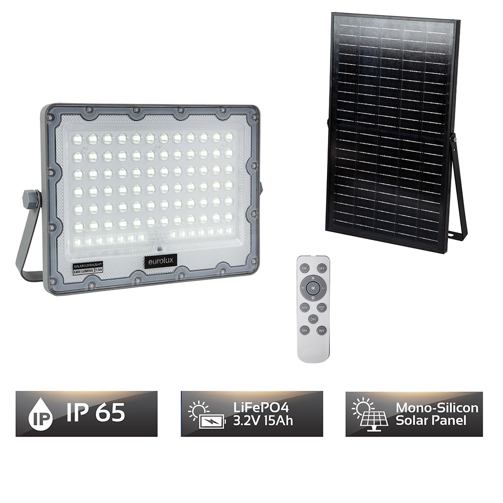 Eurolux Solar LED Floodlight 15W 6500K 1400lm - Black