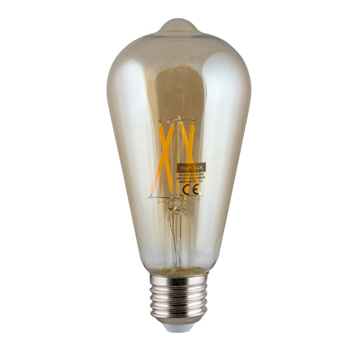 Eurolux E27 LED Filament Pear Bulb with Nipple 4W 2700K - Amber