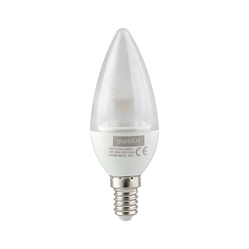 Eurolux LED Clear Candle Bulb E14 3W 200lm Warm White