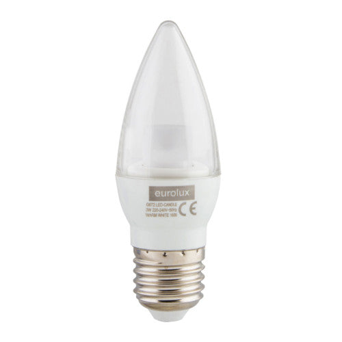 Eurolux LED Clear Candle Bulb E27 3W 200lm Warm White