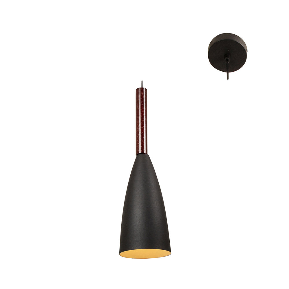 Eurolux Sanded Steel and wood Pendant 100mm - Black and Dark Wood