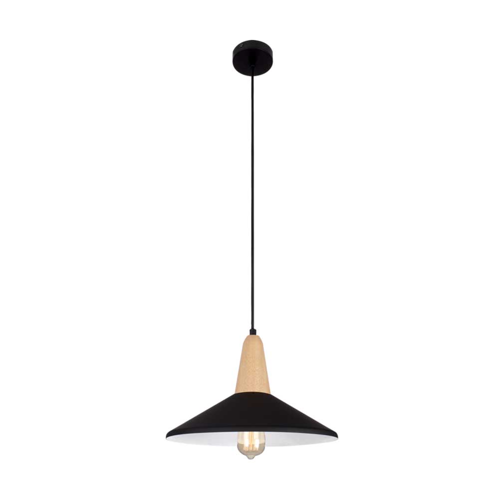 Metal and Wood Pendant E27 60W - Black