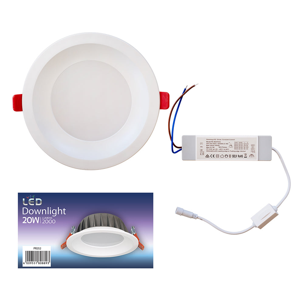 Eurolux LED Dimmable Downlight 20W 5000K CCT 2000lm - Ivory White