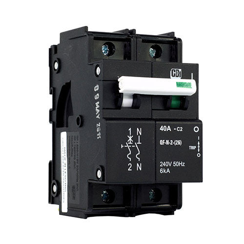 CBi Dual Mount High Rating Circuit Breaker C2 1 Pole + Neutral 6kA - QF-N-2(26)