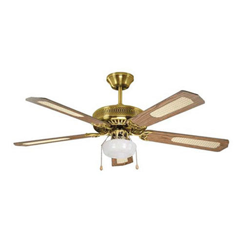 4 Blade Ceiling Fan with Light 1240mm - Antique Brass / Rattan