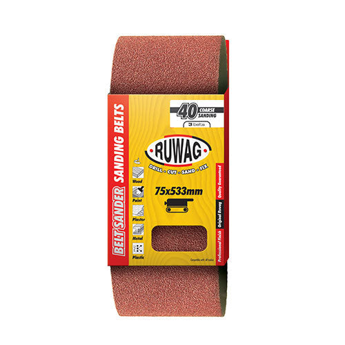 Ruwag P60 Sanding Belt 75 x 533mm 3 Pack