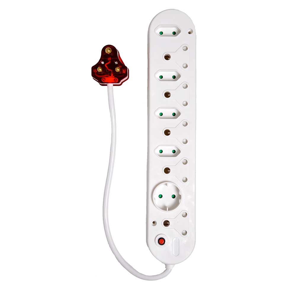 Selectrix Unswitched High Surge 8-Way Multiplug 5 RSA 4 Slimline 1 Schuko - White