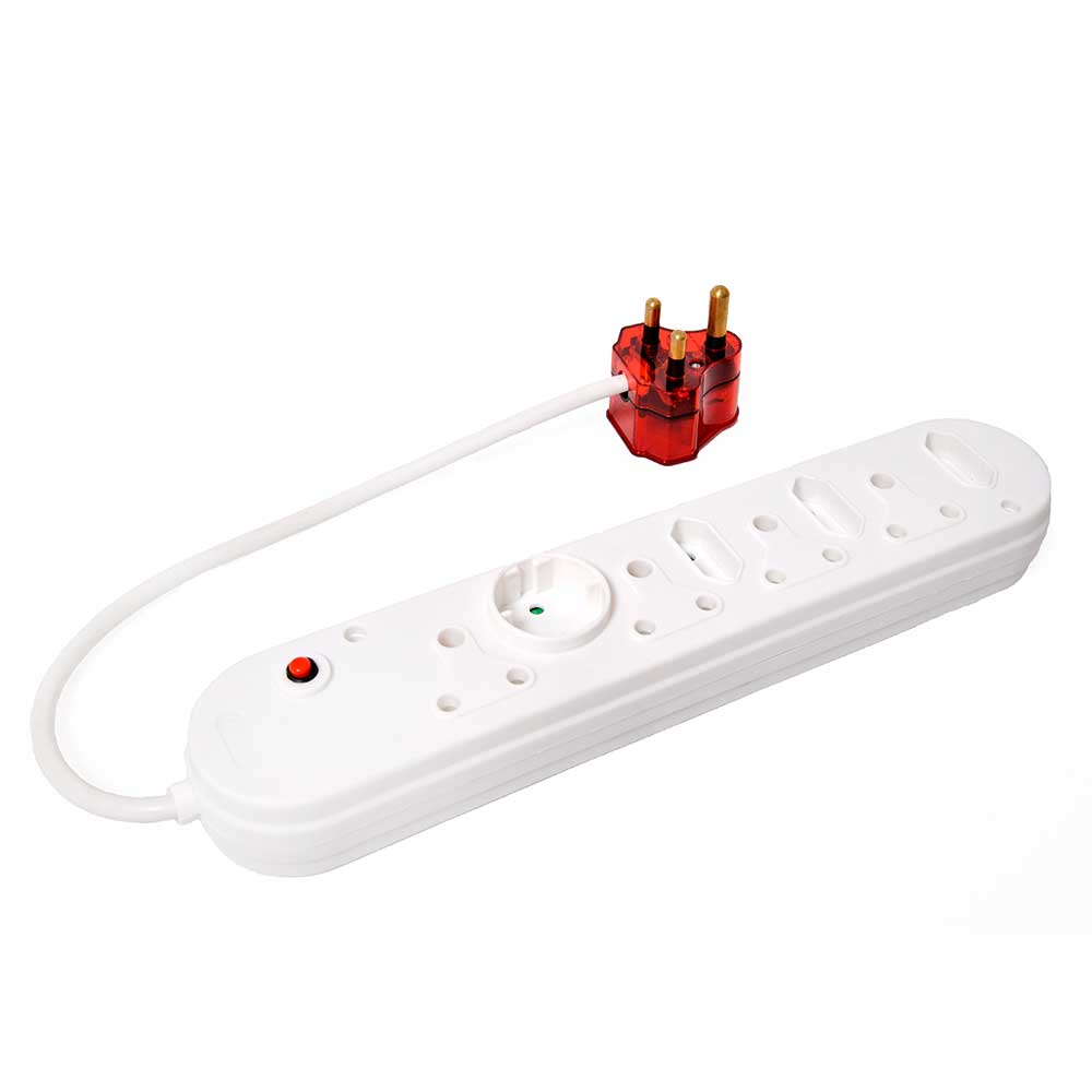 Selectrix Unswitched High Surge 8-Way Multiplug 4 RSA 3 Slimline 1 Schuko - White