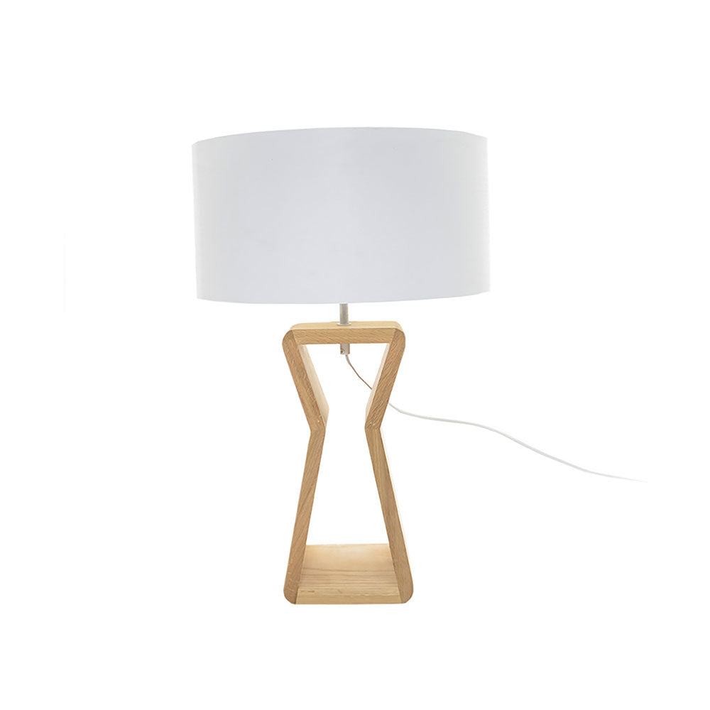 Hourglass Davenport Table Lamp with White Shade- Oak