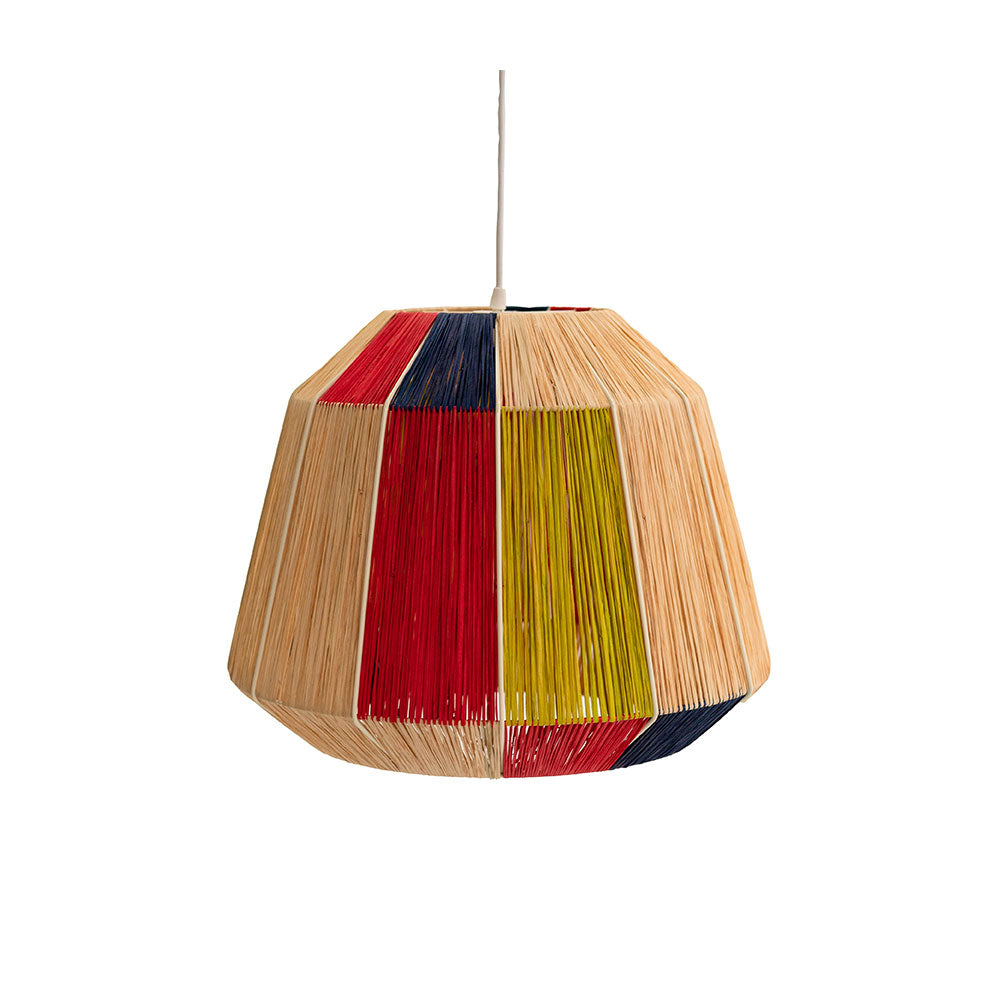 Short Bell Natural Raffia Pendant with Coloured Strands