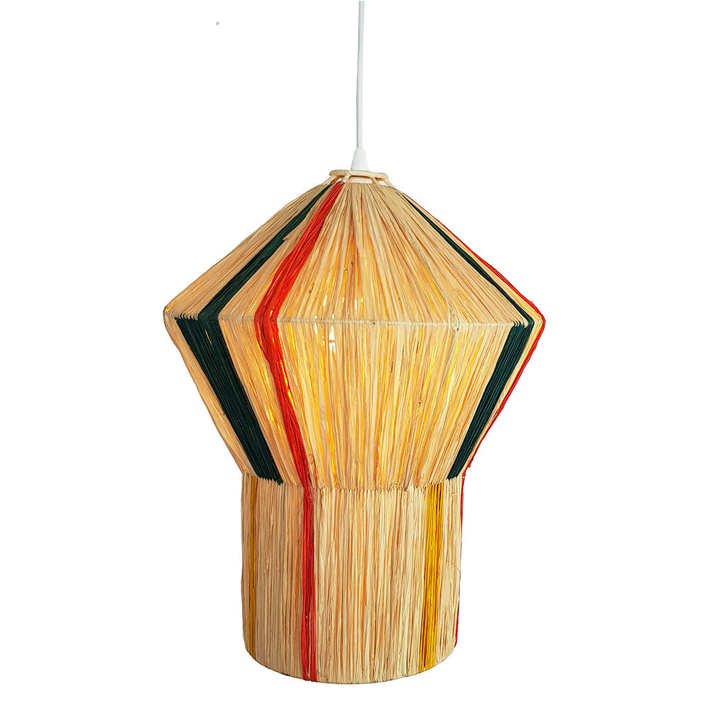 Irene Natural Raffia Pendant with Coloured Strands