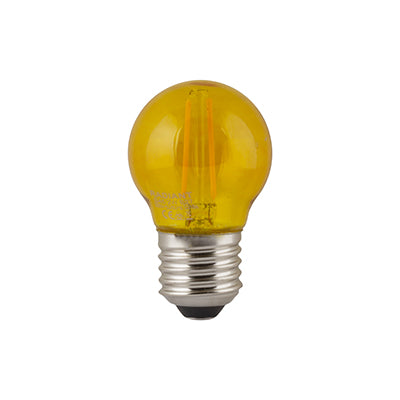 LED Coloured Filament Golf Ball Bulb E27 2W - Yellow