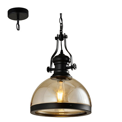 Dome Shaped 60W Metal and Glass Pendant - Black